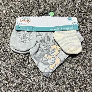 Mickey Mouse Infant Bib, Socks and Mittens Set, 3-Piece, Snap Bib Closure